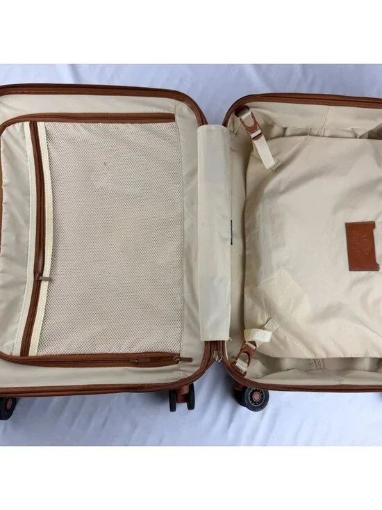 BRICS BELLAGIO 21” Suitcases Cream Tan Rolling Suitcase Trunk Leather Trim - Picture 12 of 16